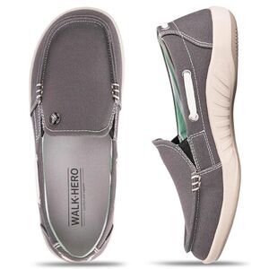WALK • HERO 12 Gray Canvas Comfort Support Slip on Walking Loafers